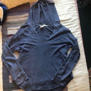 Hooded Blue Long Sleeve V-Neck